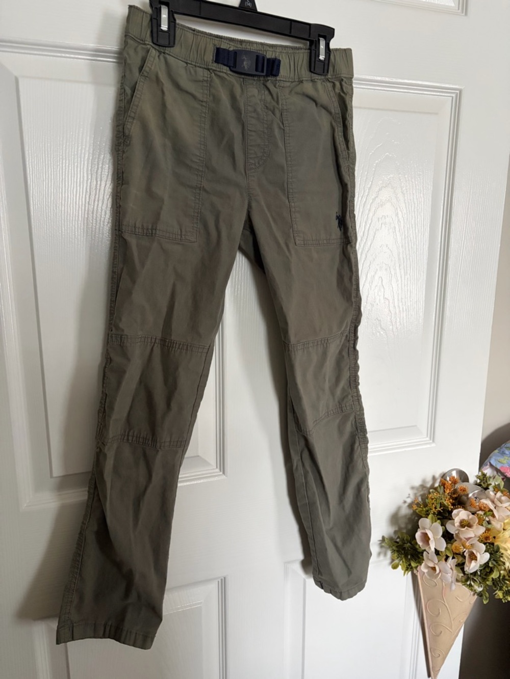 Boys US Polo assn. Olive Utility Pants with Built-In Belt